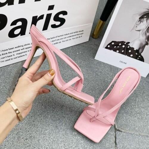 2021 New Slipper High Heels Shoes Fall Best Street Look Females Square Head Open Toe Clip-On Strappy Sandals Women
