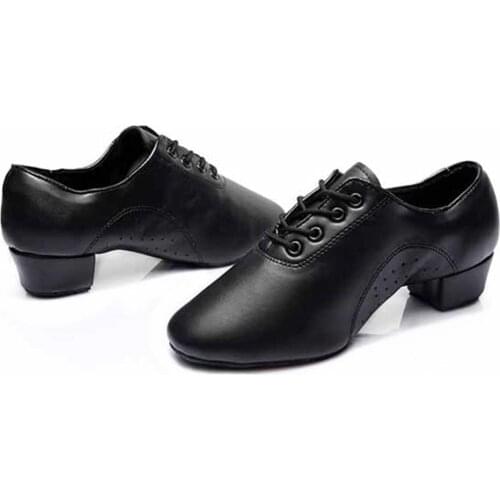 USHINE EU24-45 Soft Sole Black PU Square Heel Salsa Latin Dance Shoes Kids Boys Men Jazz Shoes