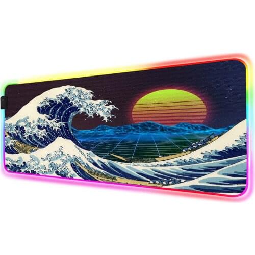 XGZ Large Size RGB 400X900 Ocean Wave Sunrise Game Lock Edge LED Mouse Pad Laptop Keyboard Pad Wireless Charging Mouse Pad Desk