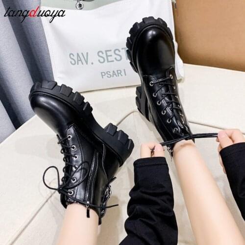 New Autumn Winter Punk Boots Women Shoes High Top Zipper Thick Heels Black Thin Streetwear Motorcycle Biker Boots Women