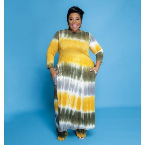 XL-5XL Large Size Tie Dyeing Print 2 Piece Pant Suit Women Long Sleeve Extended Edition Tops and Straight Pant Overisze Outfits