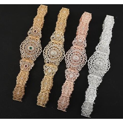 Exquisite Moroccan Style Adjustable Length Body Jewelry Waist Chain Woman Full Diamond Hollowed-Out Silver Metal Belt