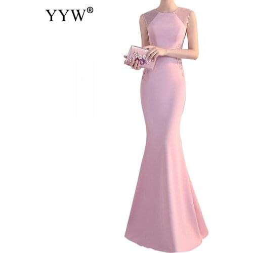 Women Mermaid Evening Dress Elegant Floor-Length Solid Long Party Gown Sleeveless Applique Sexy Prom Dresses Sexy Robe De Soiree