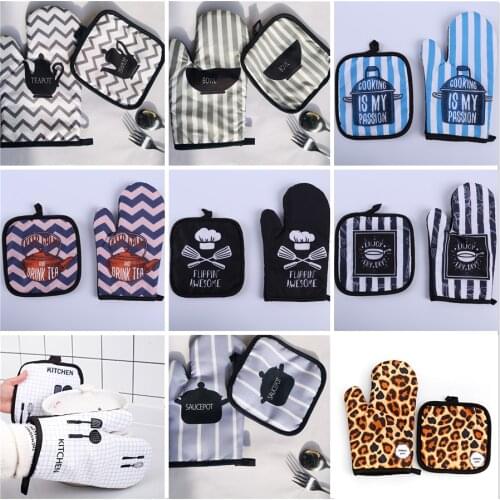 2pc/set BBQ Glove Microwave Baking Cotton Cute Oven Mitts Heat Resistant Linen Potholders Non-slip Kitchen Cooking Tools Mitten