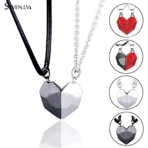 2pcs / set wish stone Couple Necklace heart magnet attracts Charm Necklace for women and men long-distance love jewelry gifts