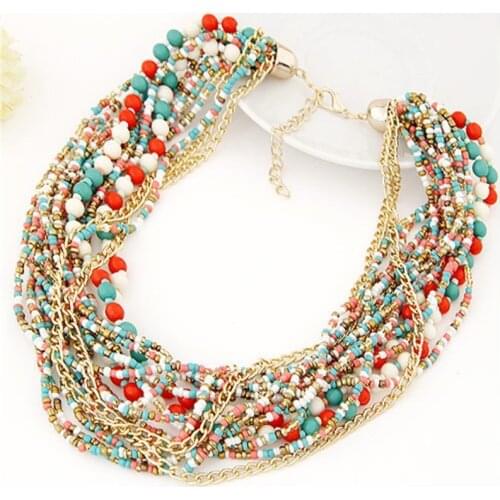 2019 new retro bohemian big statement bead chain tassel simple style tribal jewelry handmade necklace