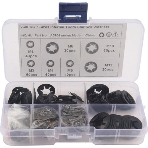 260Pcs Circlip Assortment Kit Transparent Storage Box Assorted Internal Tooth Star Lock Washer Kit Push-on Speed Clips