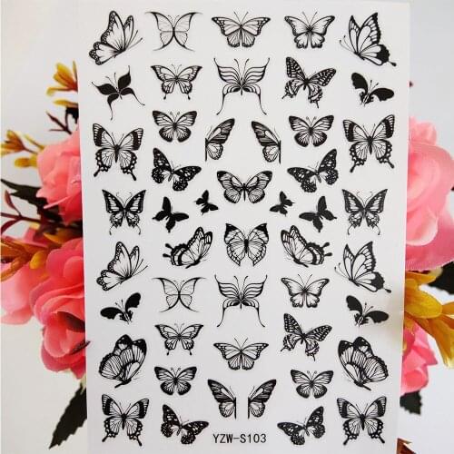 3D Nail Sticker Black White Sexy Butterfly Sliders For Nails Design Art Decoraciones Accesoires Stickers on Fingernails