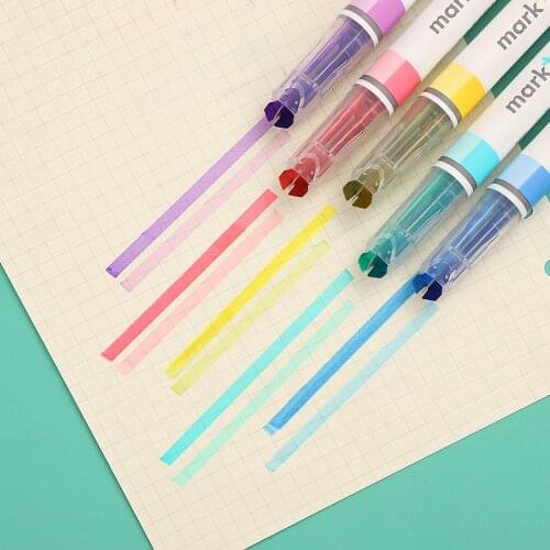 5pcs/set Two-color Fluorescence Pen Efficient Marking Creative Cute Highlighter Kawaii Marker Pen School Supplies Stationery