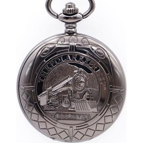 5pcs Drop Shipping Retro Steampunk Hollow Mechaincal Pocket Watch Small Train Logo Double Open Fashion For Men Women Gift