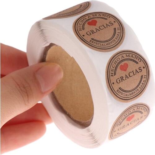 500PCS/lot Multiple Styles Kraft Gracias Spanish Thank You Labels Stickers Handmade Scrapbooking Stationery Sticker