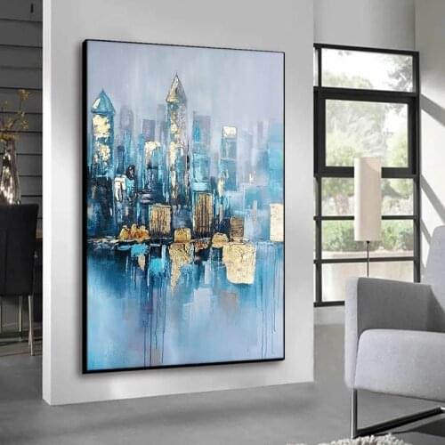Abstract Gold Foil Building Art Canvas Painting Wall Poster Modern Pictures for Living Room Hall Home Decor No Frame