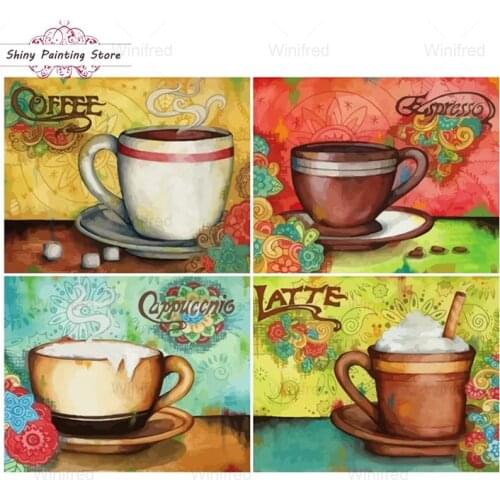 Diamond Painting Coffee Cup Cappuccino Latte Espresso Diamond Embroidery Retro Cartoon Mural Handicraft Cafe Decor