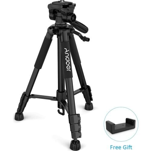 Andoer TTT-663N Travel Camera Tripod for Photography Video Shooting DSLR SLR Camcorder with Carry Bag Phone Clamp Phone Tripod