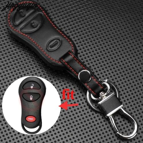 Jingyuqin Remote 3 Buttons Car Key Case Cover Leather For Chrysler Voyager Cruiser For Dodge Ram Dakota Jeep Cherokee