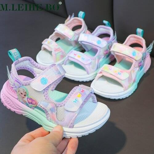 Kids Girls Cartoon Frozen Elsa Wing Sandals Soft Princess Sandals Lightweight Print Baby Shoes Comfortable Summer Kids Sandals