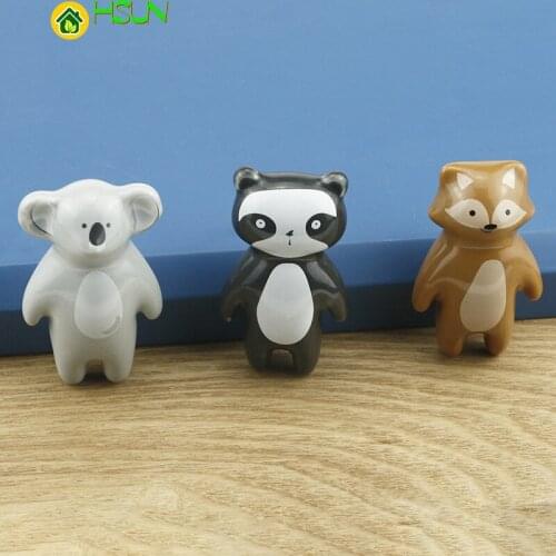 Ceramic Cabinet Furniture Handle Cute Koala Fox Panda Animal Style For Children Kid Room Drawer Wardrobe Door Pull Cartoon Knob