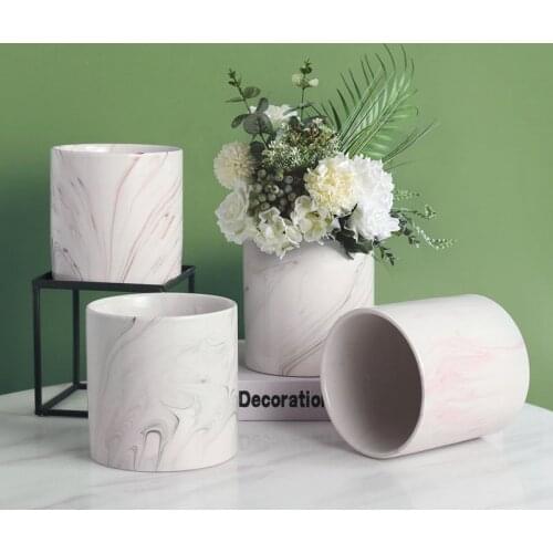 Nordic Simplicity Marbling Ceramic Flower Pots Home Decoration Hydroponics Flower Arrangement Office Desktop Display Planter