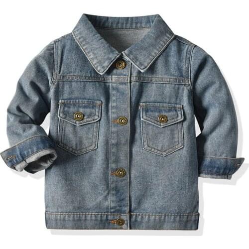 Korean 2021 Spring Autumn 5T Kids Cowboy Outerwear Unisex Baby Boys Girls Long-sleeved Coat Tops Childrens Clothes Jacket M120