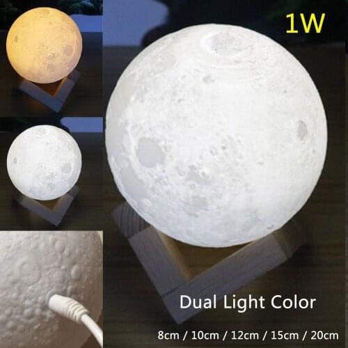 Creative 3D LED Dual Light Color Moonlight Lunar Touch Desk Table Nightlight Lamp Moon Night Light Indoor Bedroom Decoration