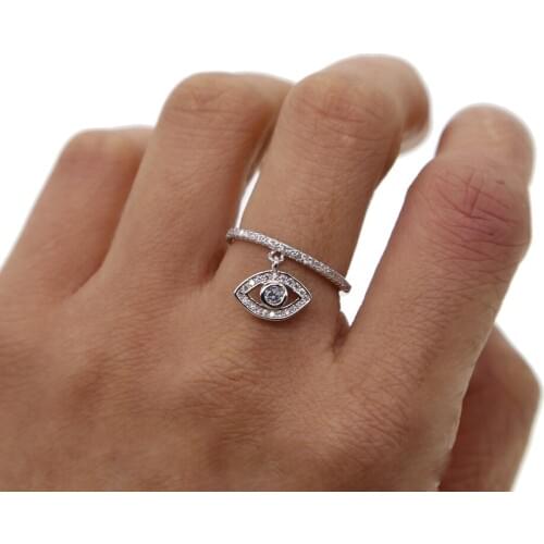 Micro pave cz engagement band with turkish evil eye charm women finger ring jewelry fashion design