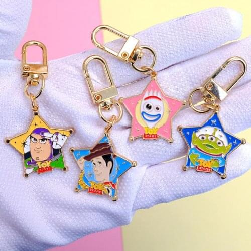 Cute Movie Toy Story 4 Woody Buzz Lightyear Action Figure Keychain Figure Jessie Woody Alien Key Ring Toys for Children Gift