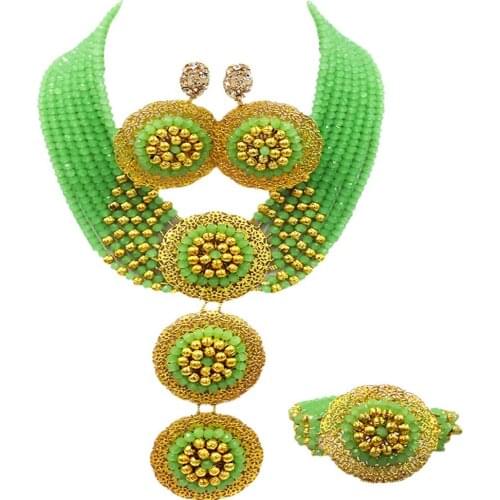 Fashion Mint Green Costume African Necklace Nigerian Beads Jewelry Set Crystal Wedding Accessories Party Gifts 8-3PH04