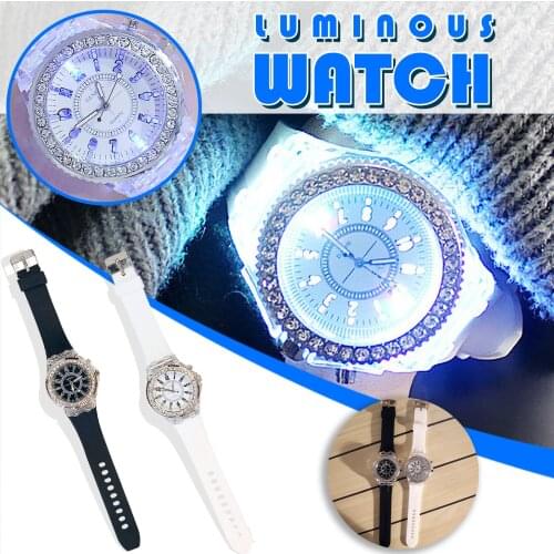 Luminous Personality Rhinestone Led Men And Women Couple Quartz Watch Fashion Rose Gold Wrist Romantic Luxury Bracelet Watch