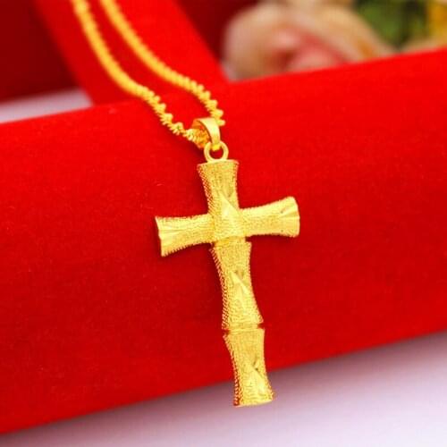 Male Cross Necklace for Men Gold Color Christian Statement Necklace