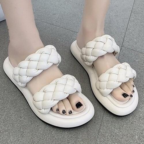 White Bread Cross Slippers Women Platform Summer Slippers for Woman Fashion Peep Toe Women Mules Slides 2021 New
