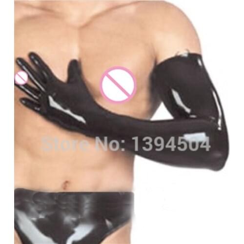 Hot new sexy exotic female male unisex women men black latex long gloves wrist spliced cekc zentai costumes uniform fetish
