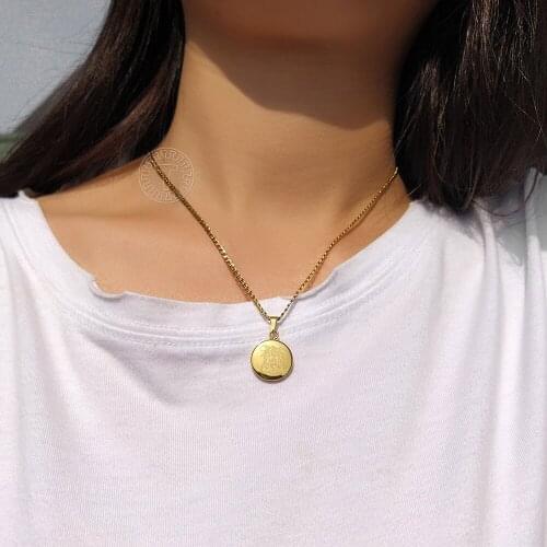 Letter Coin Necklace For Women Tiny Monogram Gold Color Disc Pendant Stainless Steel Alphabet Letter Charm Chain KP663B
