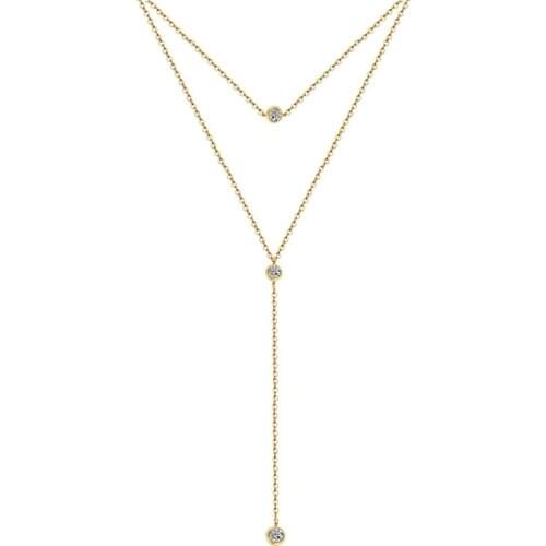 Simple Y Shape Design Stainless Steel Thin Chain Crystal Pendant Necklace For Women Rhinestone Crystal Choker Jewelry Gifts