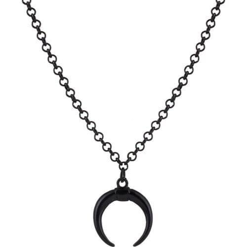Punk Style Half Moon Pendant Black Chain Fashion Women Necklace Statement Necklace Boyfriend Gift Jewelry
