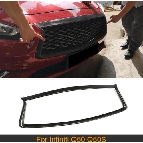 Front Grille Trim For 2018 Infiniti Q50 Q50S Carbon Fiber Frunt Bumper Grill Frame