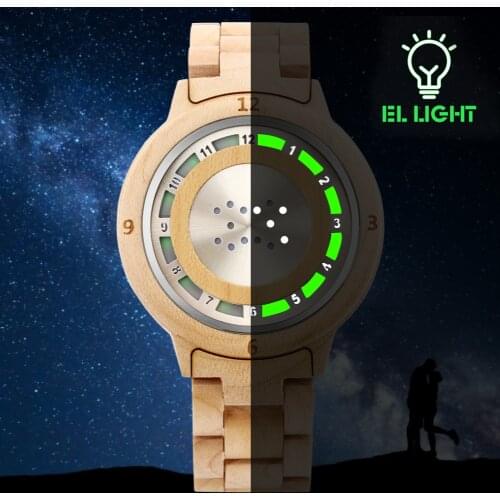 Full Wooden Creativity Led Digital Dispay Wood Watch Men Ladies Simple Watch Fold Buckle With Instruction And Strap Adjuster