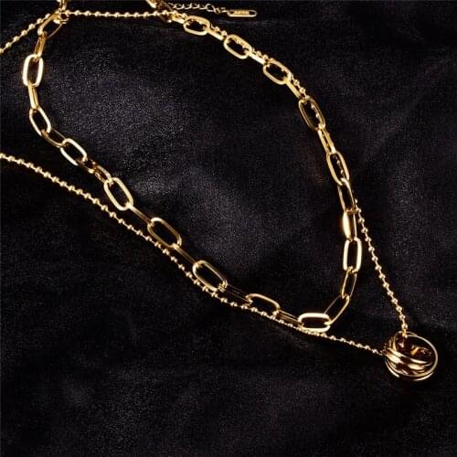 Plated Gold Double Layer Clavicle Chain Necklace Pendants Gold Beads Chain Pendant Neklace For For Bosom Friend Gift-A