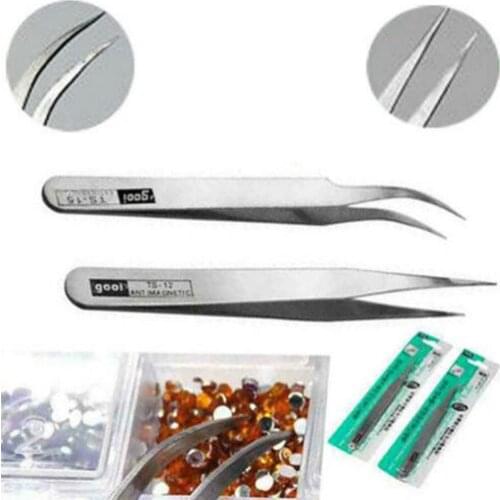 New 2 X Straight Curved Nippers Tweezers Clip For Nail Art Tips Beauty Tools