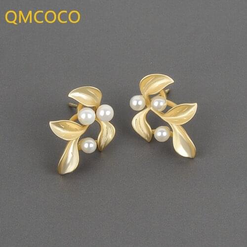 QMCOCO 925 Silver Pearl Irregular Earrings Korea Fashion Personality Temperament Cute Simple Woman Trend Jewelry Accessories
