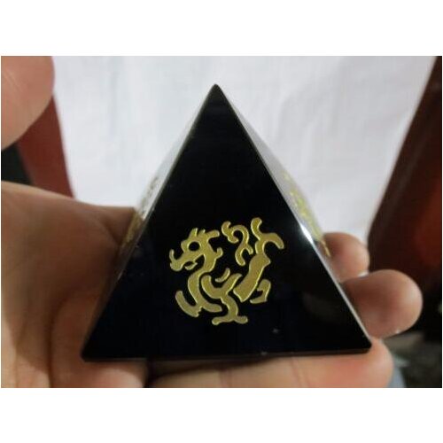 Carving written language natural perfect obsidian quartz crystal pyramid