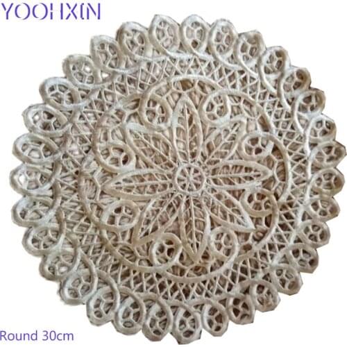 Luxury lace satin table place mat embroidery placemat glass pad wedding drink coaster tea cup mug dining doily Christmas kitchen