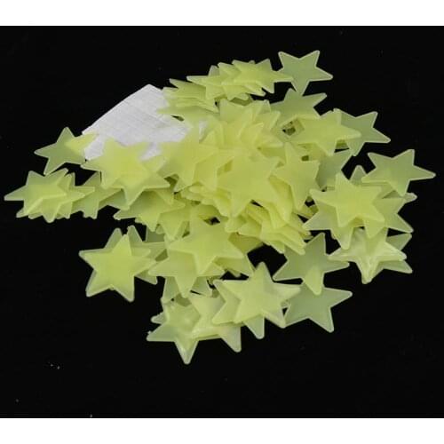 Self Adhesive 3cm Stereo Luminous Star Wall Sticker Fluorescent Star Patch 100pcs Per Pack