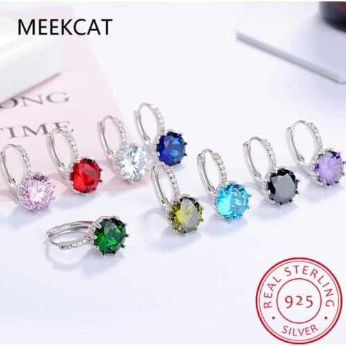 MEEKCAT New Trendy 925 Silver Charm Drop Earring Round Cubic Zircon Metal Vintage Earrings Jewelry For Women Friend Gift