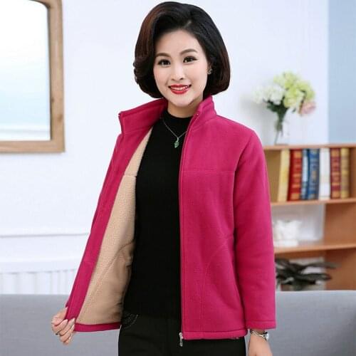Middle-aged Women Sweater Jacket Cardigan New Long-sleeved Thickened Fleece Outdoor Sports Mother Wear Middle-elderly Fleece Top