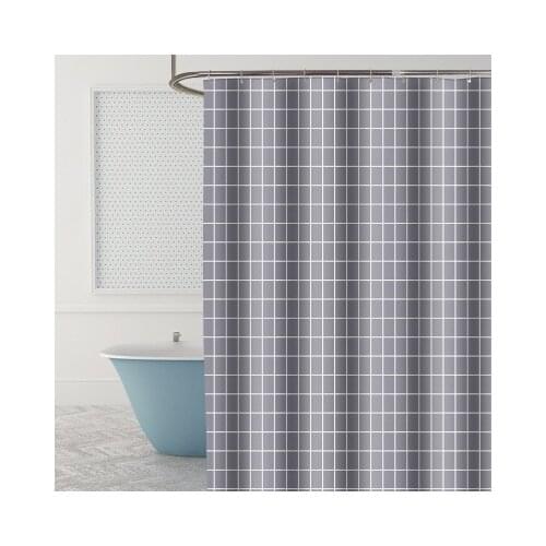 Nordic Gray Plaid Shower Curtain 180CM Waterproof Polyester Bathroom High Quality Partition Curtain With Hooks
