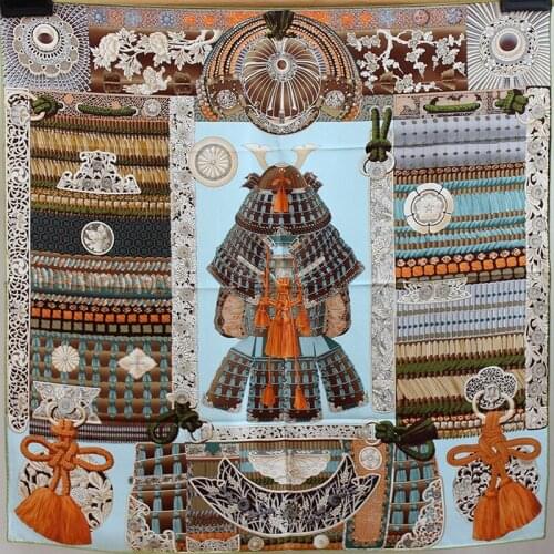 Womens Bandana New Samurai Armor 90*90cm Twill Silk Scarf Handmade Curled Mulberry Silk Scarf Turban Cap Turbans for Women