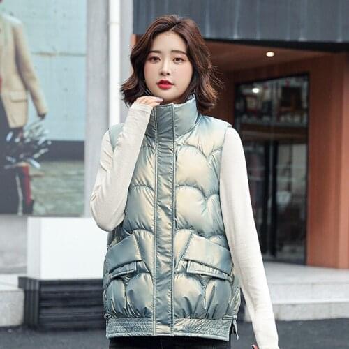 ISENMAL Stand Collar Women Winter Vests 2021 New Short Vest Cotton Padded Jacket Sleeveless Female Winter Waistcoat Vest
