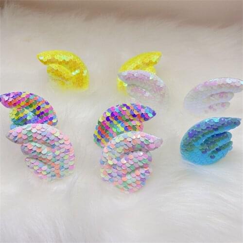 18Pcs/Lot Left And Right Sequin Angel Wing Padded Applique For DIY Clothes Hat Cosplay Decoration Patches Hair Clip Accessories