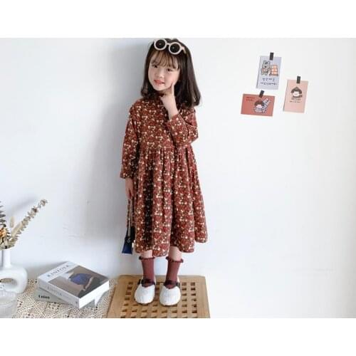 2021 Korea style girls printed dress fashion cotton full sleeve autumn girls dresses