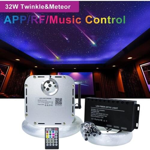 32W RGB TWINKLE Fiber Optic Lights Bluetooth APP Control Ceiling Light Kits 400/835pcs*4M Optical Fiber Shooting Meteor Effect